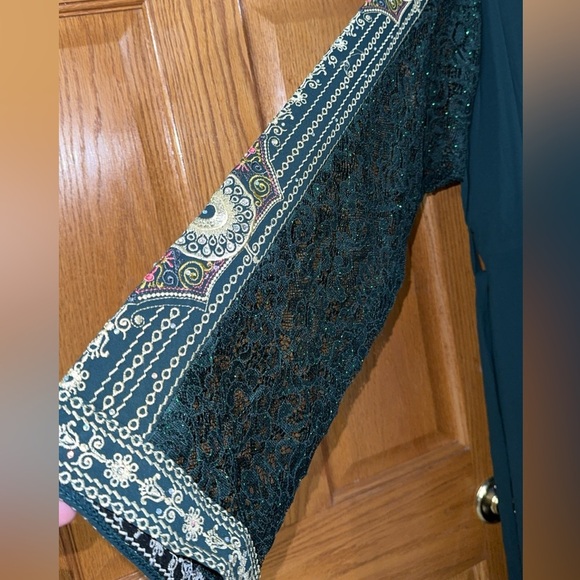 Women’s 2pc Abaya Dress Thobe Kaftan Green Gold Embroidery Dress Sz 6 US 22W 3X - Picture 8 of 10